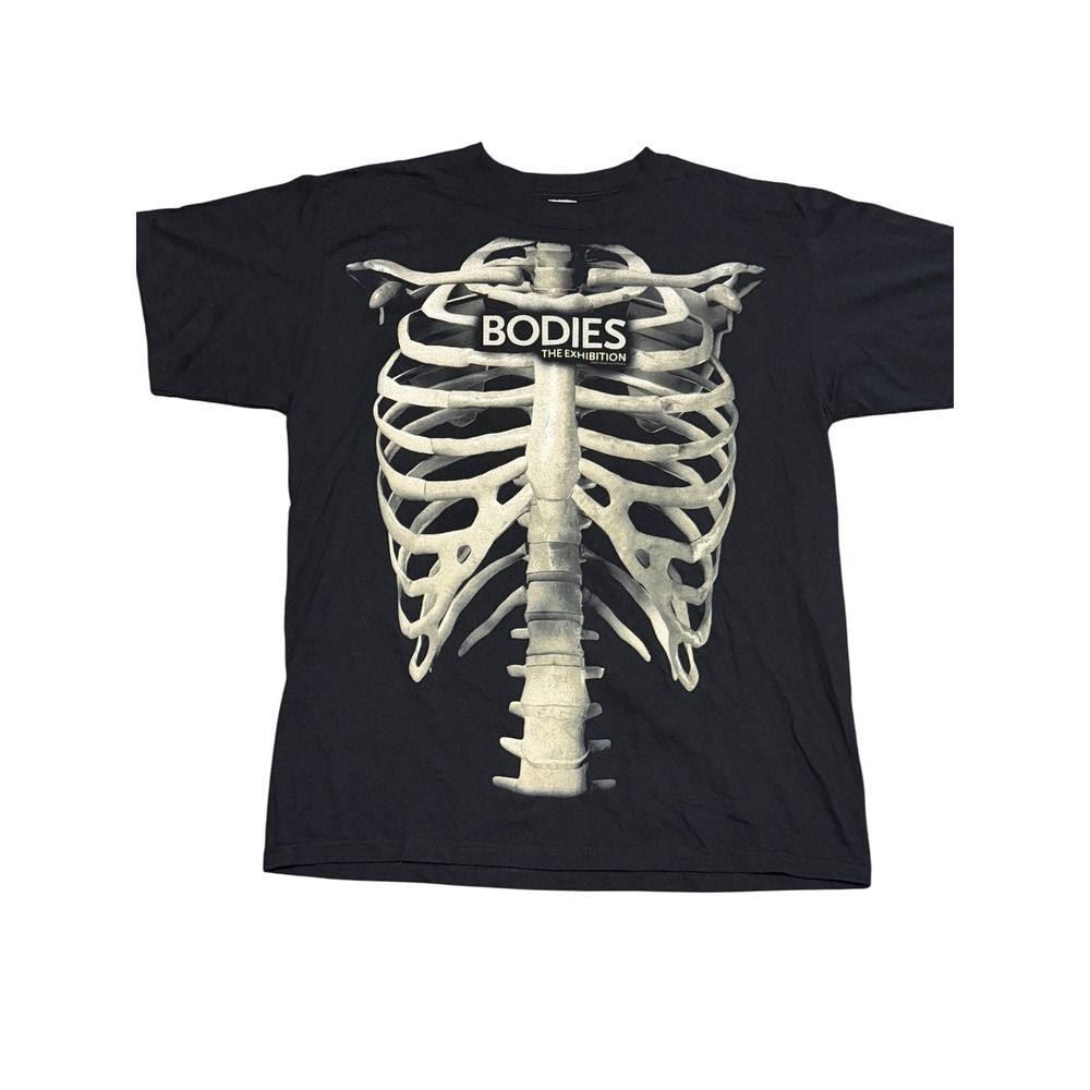 Vintage 2005 Bodies The Exhibition Skeleton Rib Cage T-Shirt Anvil Black Mens L‎